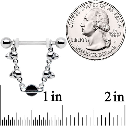 14G 9/16 Black Planet Saturn Alien Dangle Barbell Nipple Ring Set