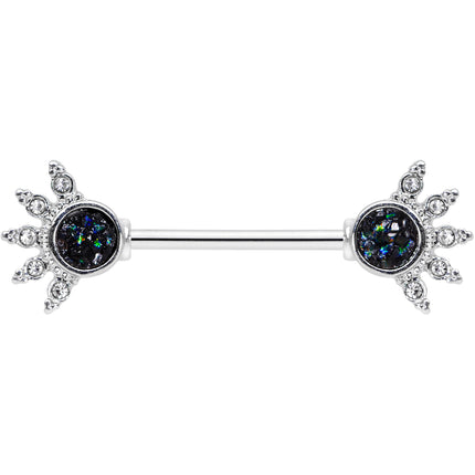 14G 9/16 Clear Gem Blue Faux Druzy Crest Barbell Nipple Ring Set