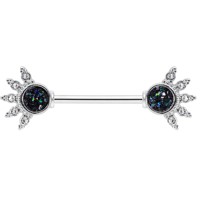 14G 9/16 Clear Gem Blue Faux Druzy Crest Barbell Nipple Ring Set