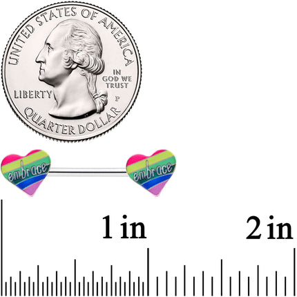 14G 5/8 Rainbow Embrace Pride Heart Barbell Nipple Ring Set