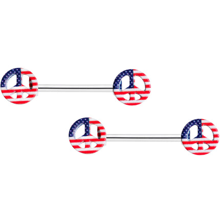 14G 9/16 USA American Flag Peace Sign Barbell Nipple Ring Set
