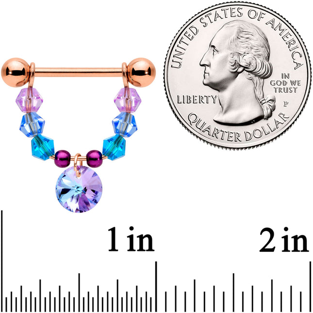 14G 5/8 Blue Purple Gem Rose Gold Tone Disc Nipple Ring Set