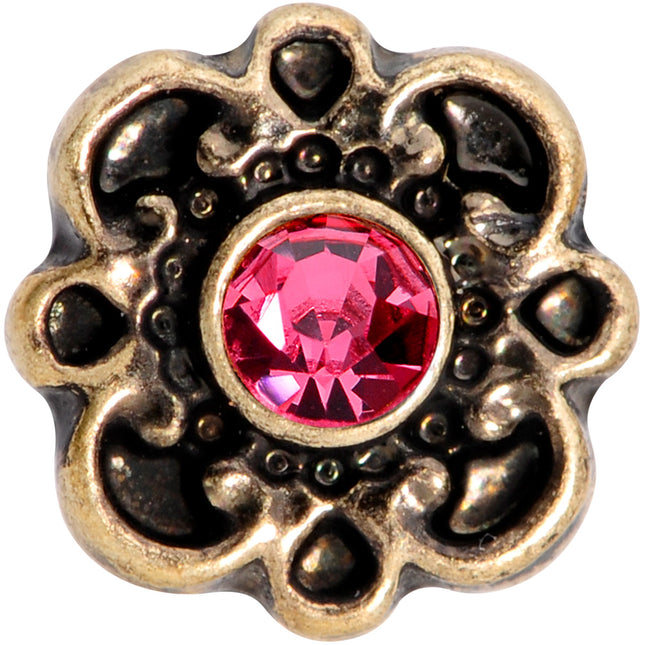 16G 1/4 Pink Gem Gold Tone Flower Emblem Tragus Cartilage Earring