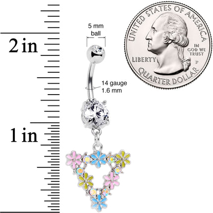 Clear Aurora CZ Gem Flower Triangle Dangle Belly Ring