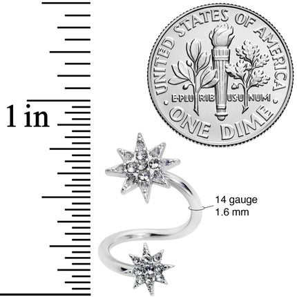14G 3/8 Clear Gem Double Eight Pointed Star Twister Belly Ring