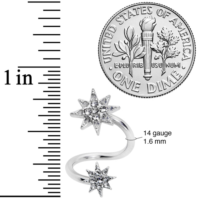 14G 3/8 Clear Gem Double Eight Pointed Star Twister Belly Ring