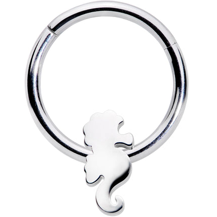 16G 3/8 Steel Nautical Seahorse Hinged Segment Ring