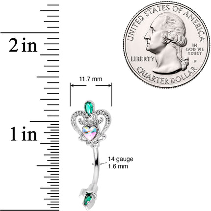 Green Aurora Gem Queens Key Double Mount Belly Ring