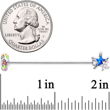 14G White Faux Opal Beach Sandal Starfish Industrial Barbell 38mm