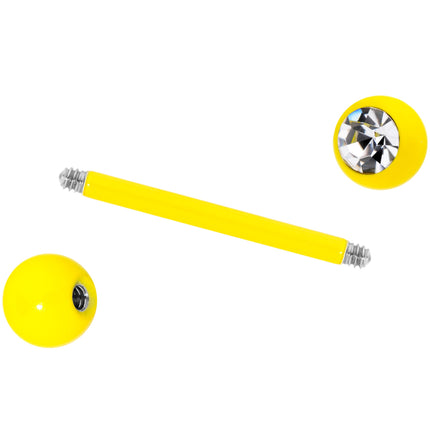 Clear Gem Yellow Glow in the Dark Barbell Tongue Ring