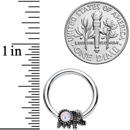 14G 1/2 White Faux Opal Elephant BCR Captive Nipple Ring Set