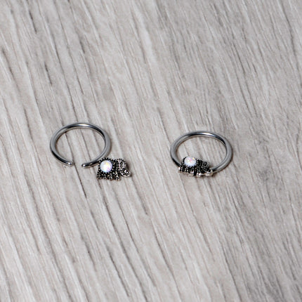14G 1/2 White Faux Opal Elephant BCR Captive Nipple Ring Set