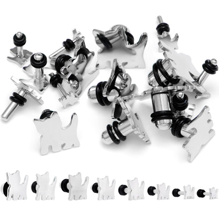 Steel Cat Lover Kitty Cat Single Flare Plug Set 14G to 0G