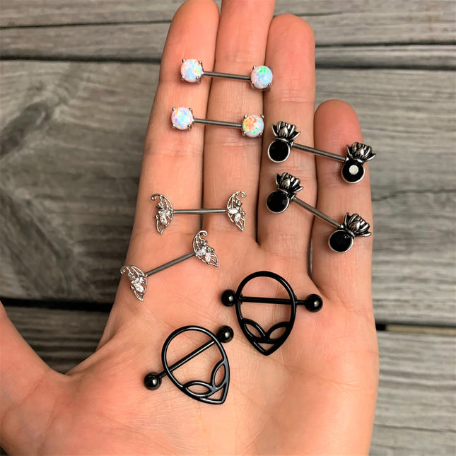 14G 3/4 Black UFO Alien Nipple Shield Set