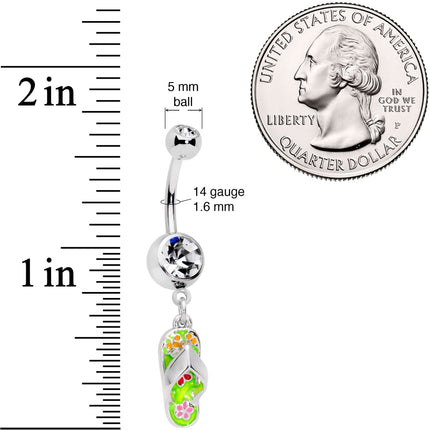 Clear Gem Pink Green Beach Flip Flop Sandal Dangle Belly Ring