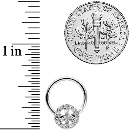 16G 3/8 Clear Gem Retro Peace Sign Closure Ring