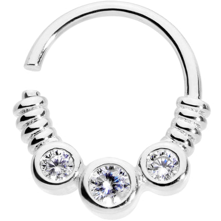 16G 3/8 Clear CZ Gem Trio Coils Closure Ring