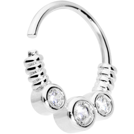 16G 3/8 Clear CZ Gem Trio Coils Closure Ring