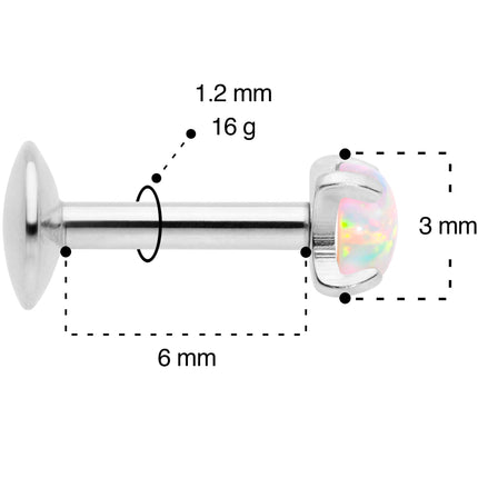 16G 1/4 3mm White Syn Opal G23 Titanium Internal Thread Labret