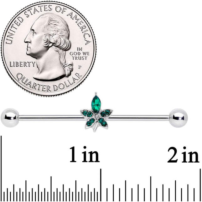 14G Green Gem Beautiful Flower Industrial Barbell 38mm