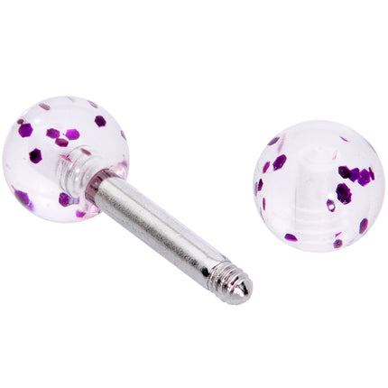 16G 1/4 Purple Splatter Straight Barbell Cartilage Tragus Earring