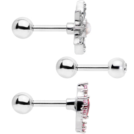 16G 1/4 Pink Red Clear CZ Gem Moon Star Cartilage Tragus Set of 3