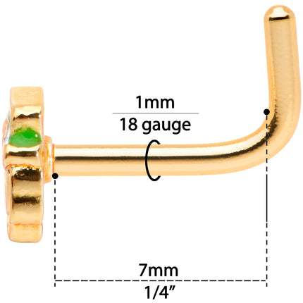 18G 5/16 Green Gold Tone Lucky Leprechaun L Shaped Nose Ring