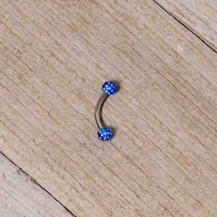 16G 5/16 Blue Polka Dot UV Reactive Acrylic Ball Curved Barbell