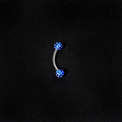16G 5/16 Blue Polka Dot UV Reactive Acrylic Ball Curved Barbell