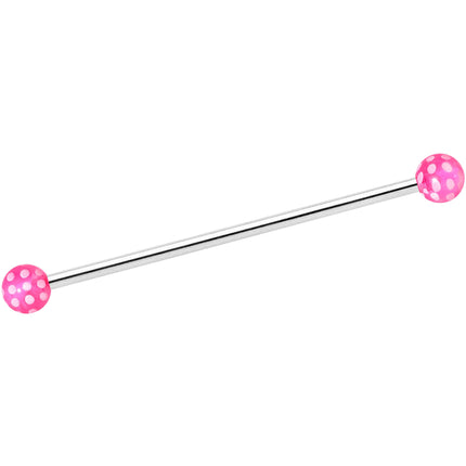 14G Pink White Polka Dot UV Industrial Barbell 38mm