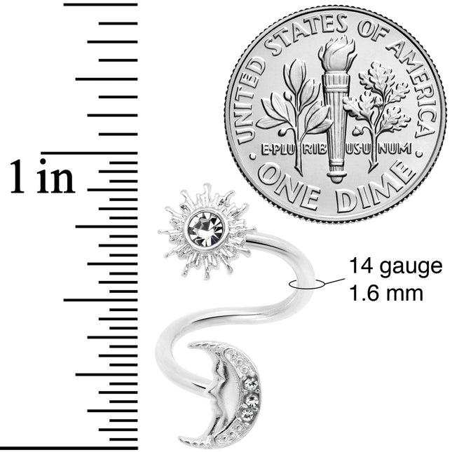 14G 7/16 Clear Gem Moon Spiral Twister Belly Ring