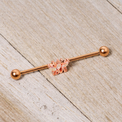 14G Aurora Gem Rose Gold Tone Crown Love Industrial Barbell 38mm