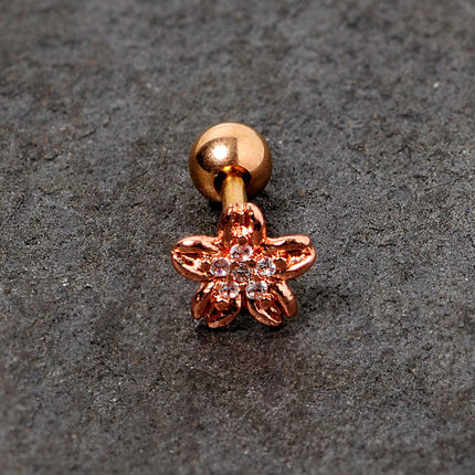 16G 1/4 Clear Gem Rose Gold Tone Flower Cartilage Tragus Earring
