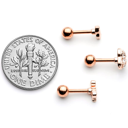 16G 1/4 Clear Gem Rose Gold Tone Plated Valentine Cartilage Set