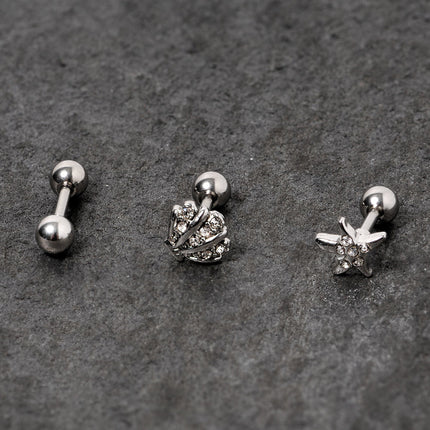 16G 1/4 Clear Gem Starfish Nautical Cartilage Tragus Set of 3