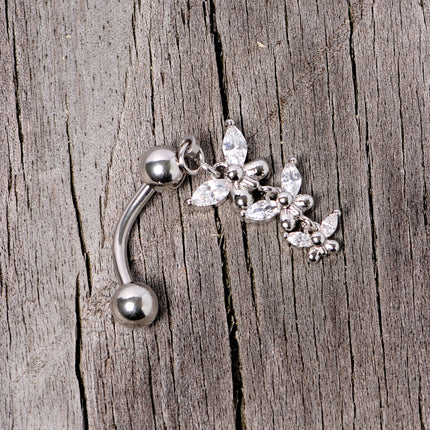 Clear Gem Band of Butterflies Top Mount Dangle Belly Ring
