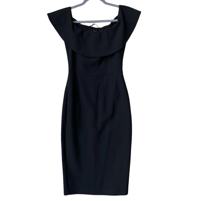Zara Basic Womens Small Black 100% Polyester LBD Midi Off Shoulder Bodycon Dress
