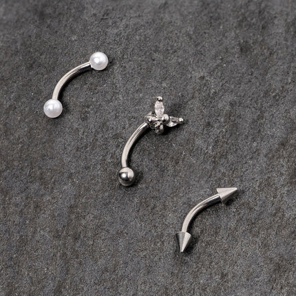 16G 5/16 Clear Gem Butterfly Curved Eyebrow Ring Set of 3
