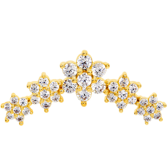 16G 1/4 Clear CZ Gem Gold Tone Floral Internal Thread Labret