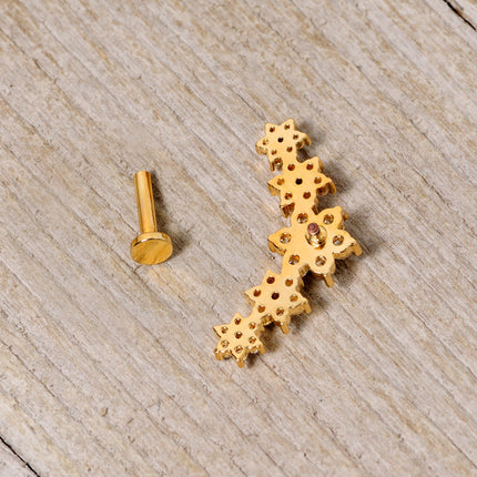 16G 1/4 Clear CZ Gem Gold Tone Floral Internal Thread Labret