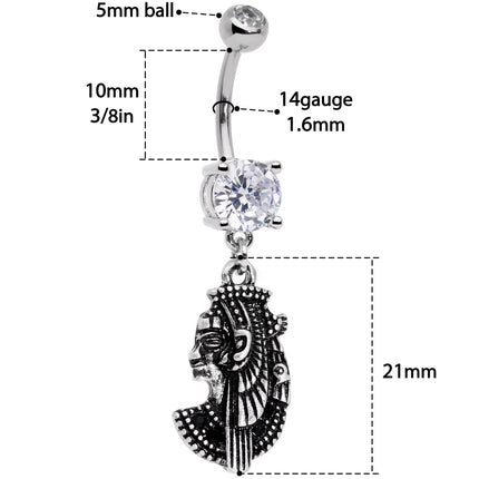 Black CZ Gem Anubis Egyptian Dangle Belly Ring