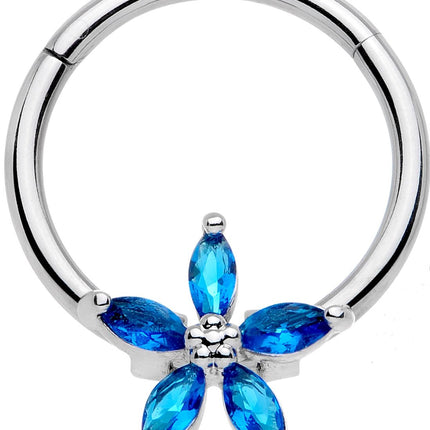16G 3/8 Blue Gem Royal Flower Hinged Segment Ring
