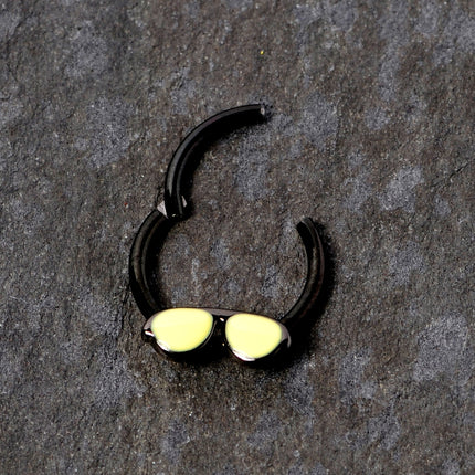 16G 3/8 Black Yellow Aviator Sunglasses Hinged Segment Ring