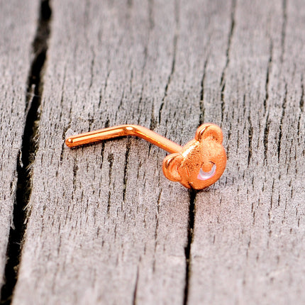 22G 5/16 Rose Gold Tone Tiny Teddy Bear L Shaped Nose Ring