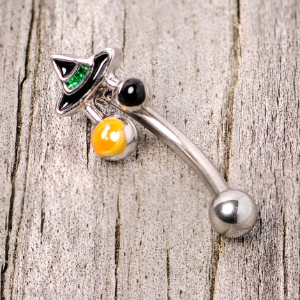 16G 5/16 Black Green Witches Hat Halloween Curved Eyebrow Ring