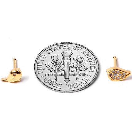 20G 1/4 Clear CZ Gem Gold Tone Little Birds Nose Bone Set of 2
