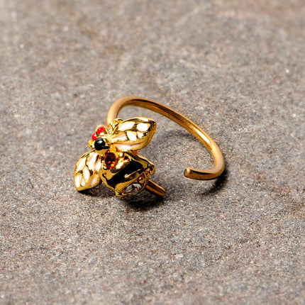 20G 5/16 Clear Yellow Gem Gold Tone Bee Nose Hoop