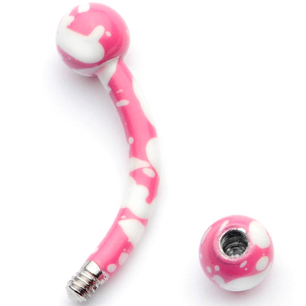16G 5/16 Pink White Glow in the Dark Curved Eyebrow Ring
