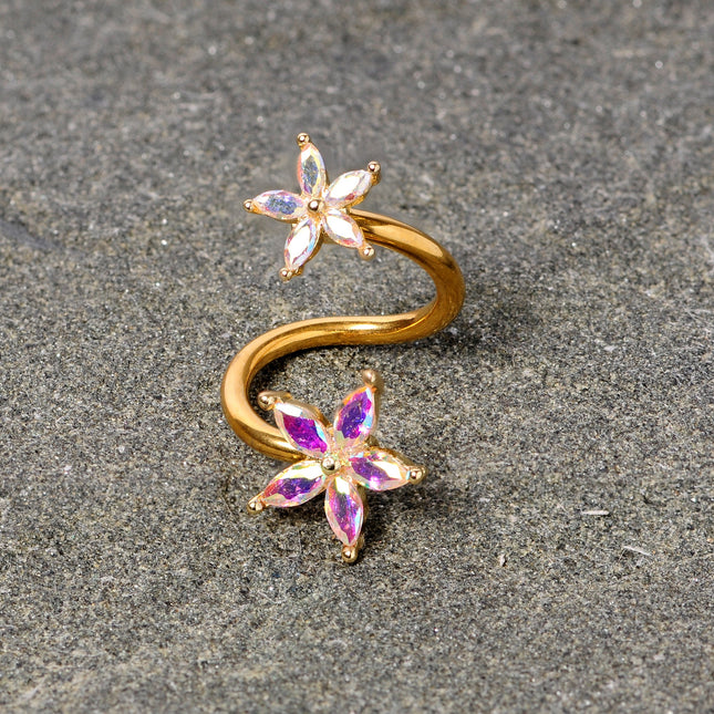 14G Aurora Gem Gold Tone Star Flower Spiral Twister Belly Ring