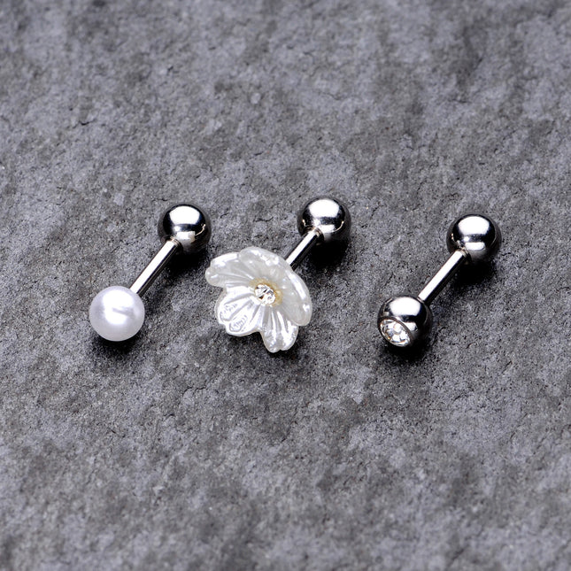 16G 1/4 Clear Gem Flower Cartilage Tragus Set of 3